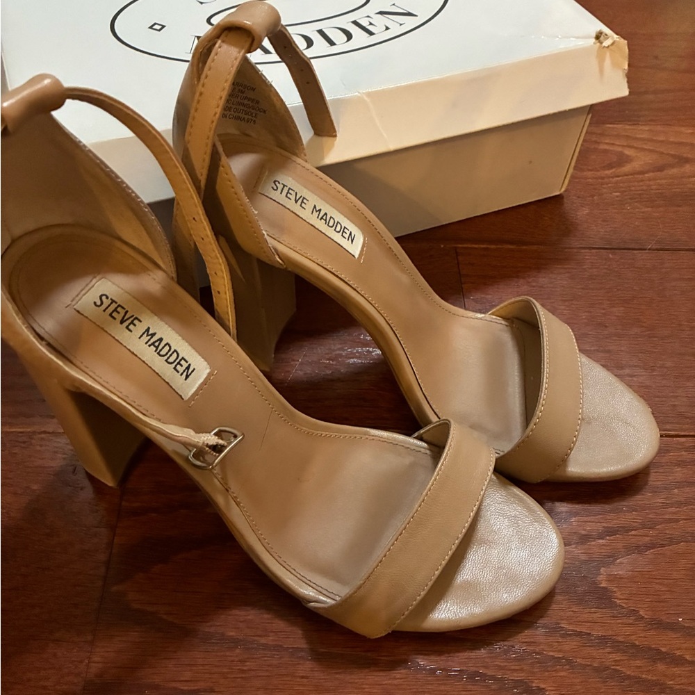 Steve Madden Tan Heeled Sandals with Ankle Strap